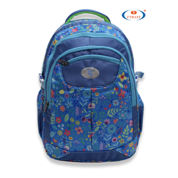 Multi-Pocket Comfort Backpack with Botanical Blue Print