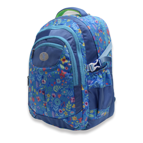 Multi-Pocket Comfort Backpack with Botanical Blue Print - Image 3