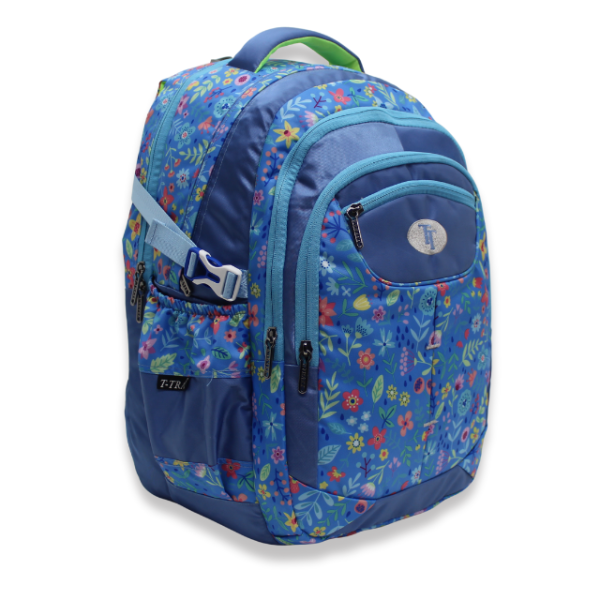 Multi-Pocket Comfort Backpack with Botanical Blue Print - Image 2